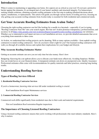 Get Your Accurate Roofing Estimates from Avalon Today!