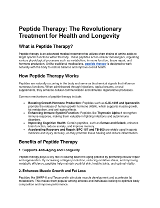 Peptide Therapy: A Revolutionary Approach to Health and Wellness