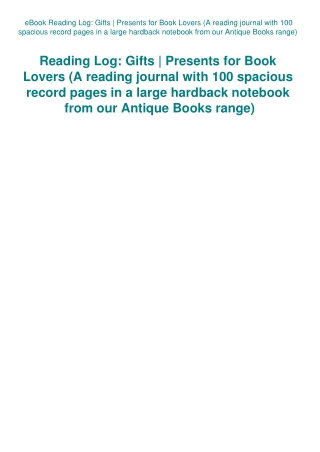 eBook Reading Log Gifts  Presents for Book Lovers (A reading journal with 100 spacious record pages