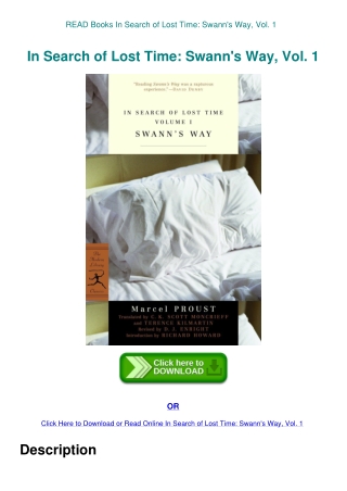 READ Books In Search of Lost Time Swann's Way  Vol. 1