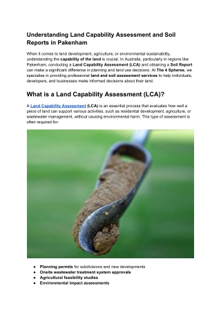 Soil Report Officer in South Melbourne for Comprehensive Assessments