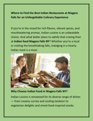 Where to Find the Best Indian Restaurants at Niagara Falls for an Unforgettable Culinary Experience