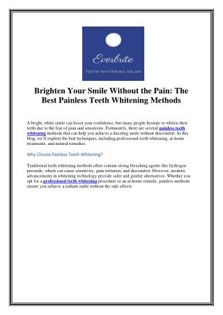 Brighten Your Smile Without the Pain The Best Painless Teeth Whitening Methods
