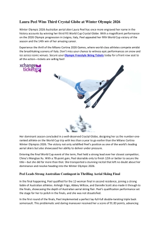 Laura Peel Wins Third Crystal Globe at Winter Olympic 2026