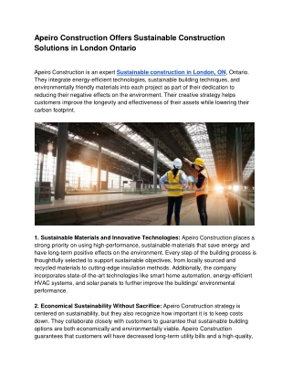 Apeiro Construction Offers Sustainable Construction Solutions in London Ontario