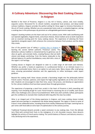 A Culinary Adventure  Discovering the Best Cooking Classes in Avignon