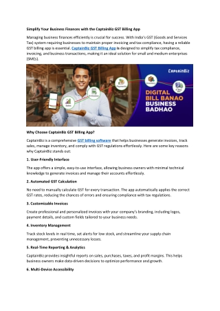 Simplify Your Business Finances with the CaptainBiz GST Billing App