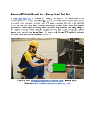 Ensuring UPS Reliability with Junxy Energy's Load Bank Test