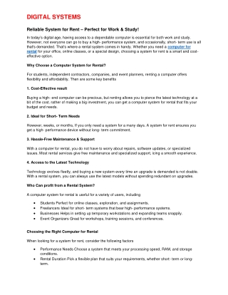 Reliable System for Rent