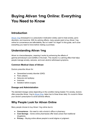 Buying Ativan 1mg Online