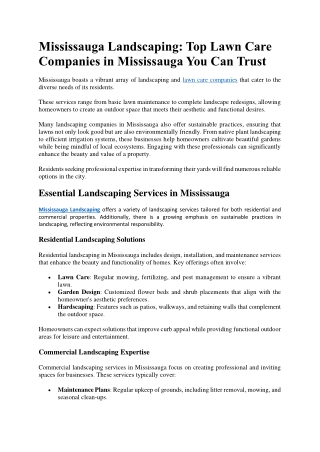 Mississauga Landscaping Top Lawn Care Companies in Mississauga You Can Trust