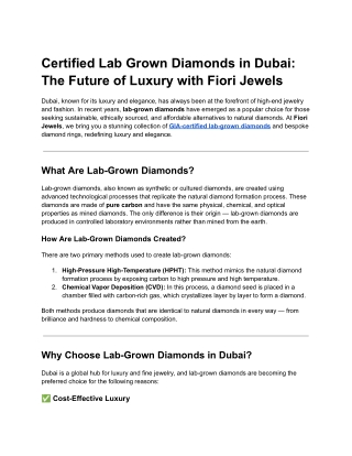 Certified Lab Grown Diamonds in Dubai_ The Future of Luxury with Fiori Jewels