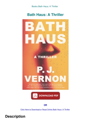 Books Bath Haus A Thriller