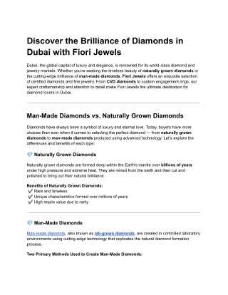 Discover the Brilliance of Diamonds in Dubai with Fiori Jewels