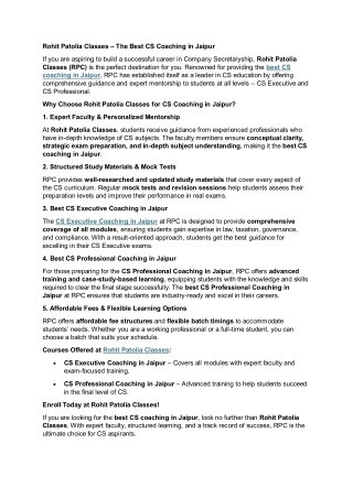 Best CS COACHING IN JAIPUR- ROHIT PATOLIA CLASSES