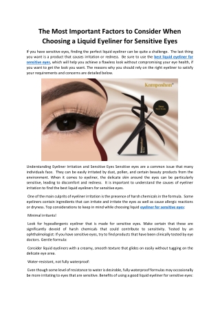 The Most Important Factors to Consider When Choosing a Liquid Eyeliner for Sensi