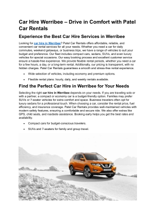 Car Hire Werribee – Drive in Comfort with Patel Car Rentals