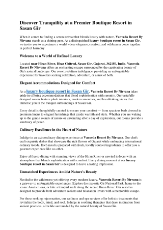 Discover Tranquility at a Premier Boutique Resort in Sasan Gir