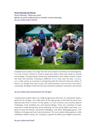 Picnic Planning 101 Rental