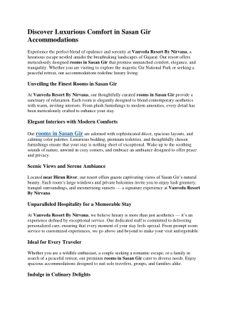 Discover Luxurious Comfort in Sasan Gir Accommodations