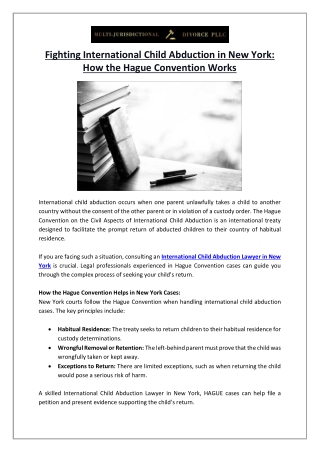 Fighting International Child Abduction in New York- How the Hague Convention Works