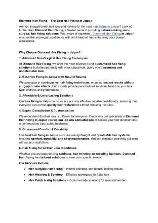 Hair Fixing Service in Jaipur - Non Surgical Hair Replacement