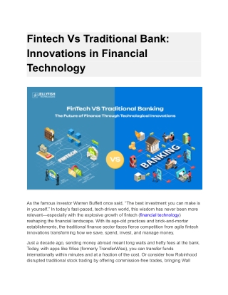 Fintech Vs Traditional Bank Innovations in Financial Technology