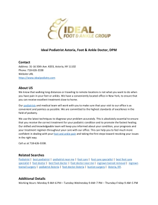 Ideal Podiatrist Astoria, Foot & Ankle Doctor, DPM