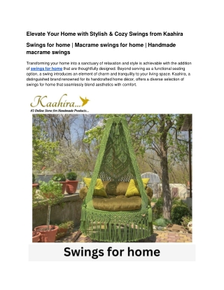 Elevate Your Home with Stylish & Cozy Swings from Kaahira