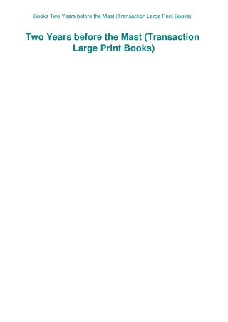 Books Two Years before the Mast (Transaction Large Print Books)