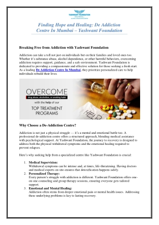 Top De-Addiction Centre in Mumbai: Expert Help for Overcoming Addiction"