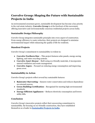 Coevolve Group_ Shaping the Future with Sustainable Projects in India