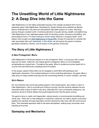 The Unsettling World of Little Nightmares 2_ A Deep Dive into the Game