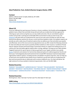 Ideal Podiatrist, Foot, Ankle & Bunion Surgery Doctor, DPM