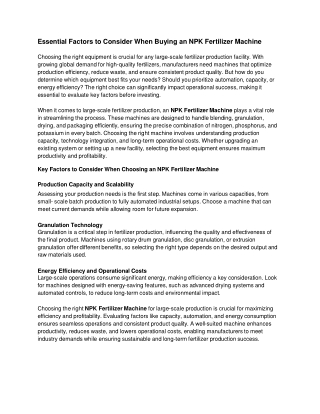 Essential Factors to Consider When Buying an NPK Fertilizer Machine