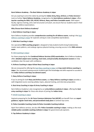 Best Coaching center - An Institute of Defence Coaching in Rajasthan