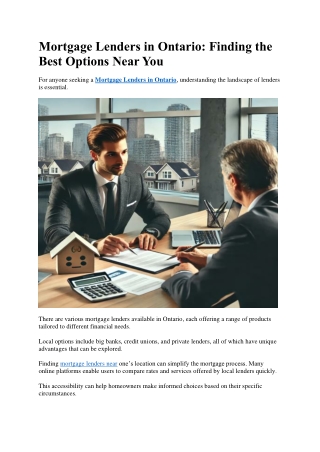 Mortgage Lenders in Ontario Finding the Best Options Near You