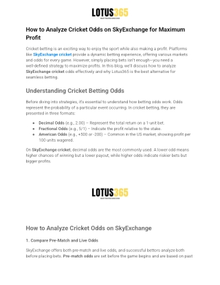 How to Analyze Cricket Odds on SkyExchange for Maximum Profit