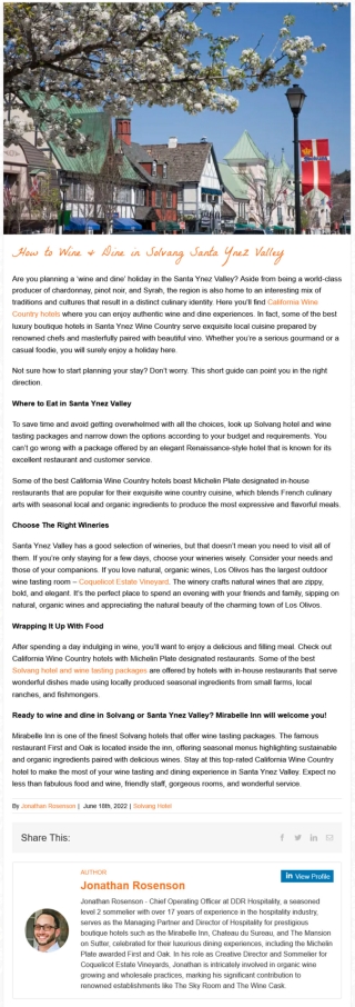 How to Wine   Dine in Solvang Santa Ynez Valley   Mirabelle Inn