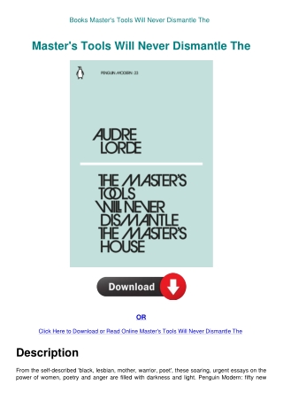 Books Master's Tools Will Never Dismantle The