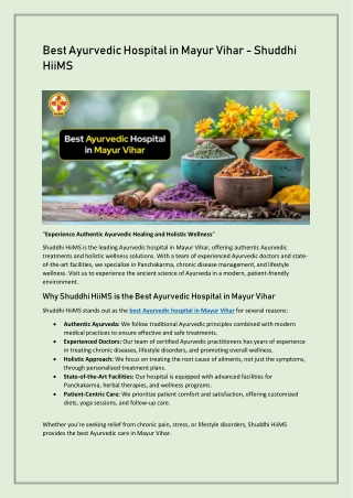 Best Ayurvedic Hospital in Mayur Vihar - Shuddhi HiiMS