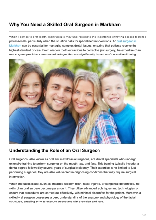 Why You Need a Skilled Oral Surgeon in Markham