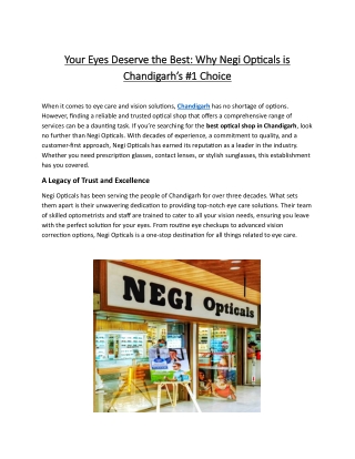 Your Eyes Deserve the Best Why Negi Opticals is Chandigarh’s 1 Choice
