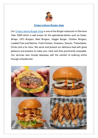 Crispy Lettuce Elermore Vale, Burger Menu- Order Online Now
