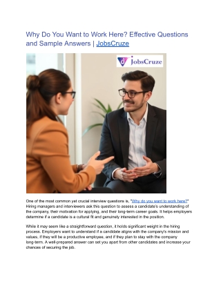 Why Do You Want to Work Here? Effective Questions and Sample Answers | JobsCruze