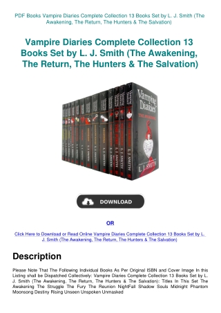 PDF Books Vampire Diaries Complete Collection 13 Books Set by L. J. Smith (The Awakening  The Return