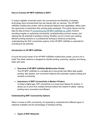 How to Connect HP MFP m283fdw to WiFi