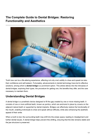 The Complete Guide to Dental Bridges Restoring Functionality and Aesthetics