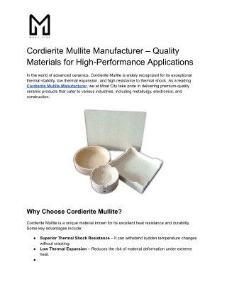 Cordierite Mullite Manufacturer – Quality Materials for High-Performance Applications