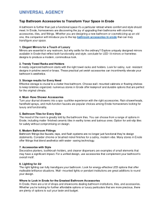 Top Bathroom Accessories to Transform Your Space in Erode